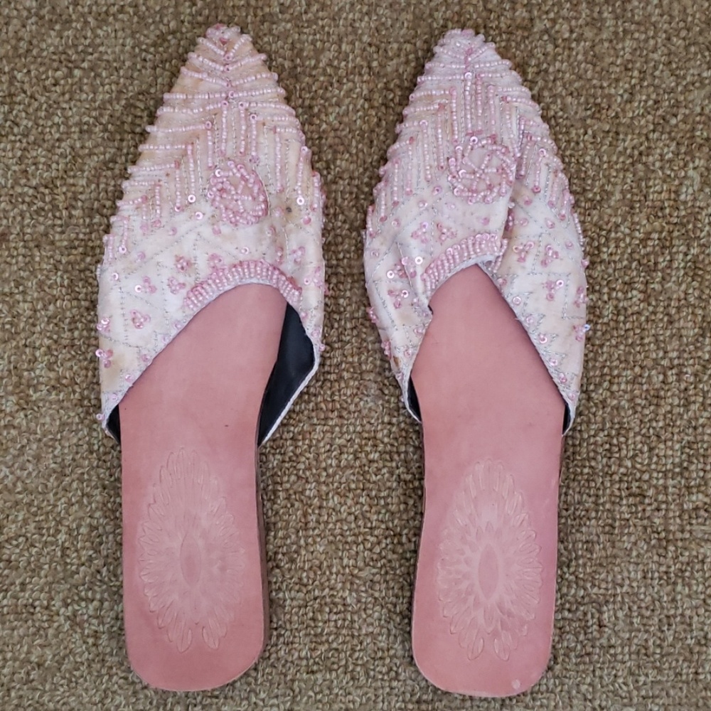 Pink beaded mules from India